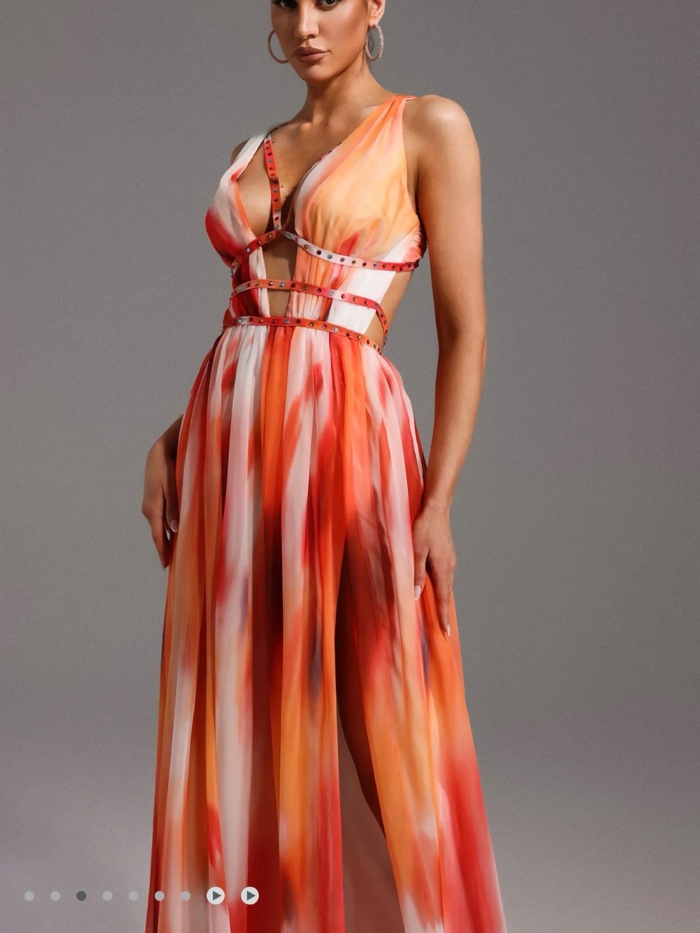 Asymmetrical Multi-Color Open-Back Maxi Dress